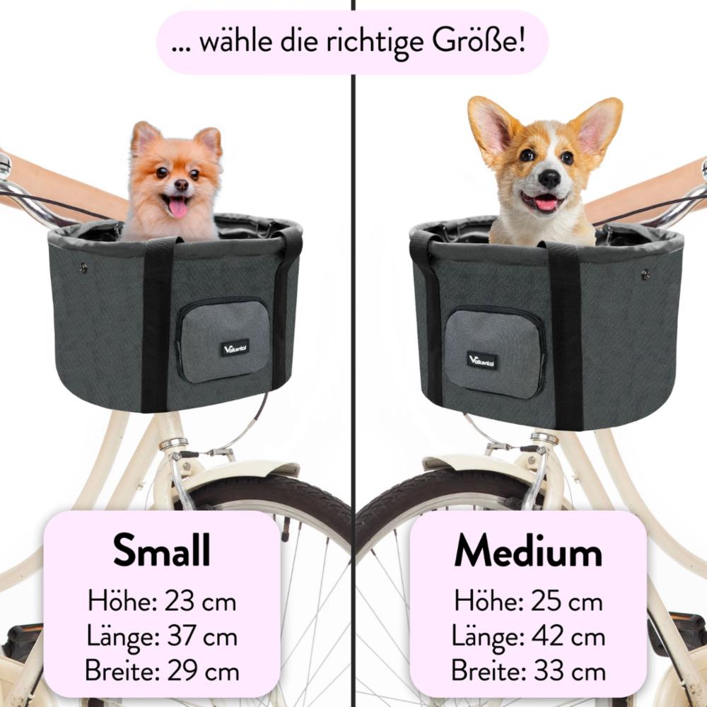 Valkental Fahrradkorb für Hunde medium mit Fenster grau