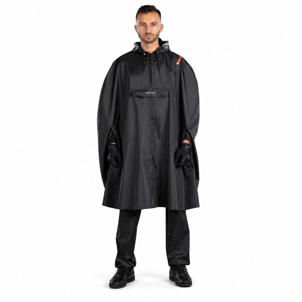 CHIBA Regenponcho - XL/XXL, schwarz, wasserdicht, reflektierend, Radsport