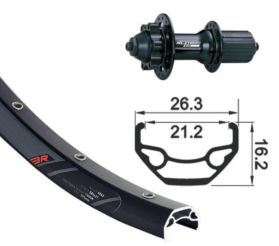 XLC Laufrad|Hinterrad 26x1.90 Zoll 6-Loch schwarz Schnellspanner 32-Loch Rodi Black Rock Disc schwarz Niro-Speichen schwarz