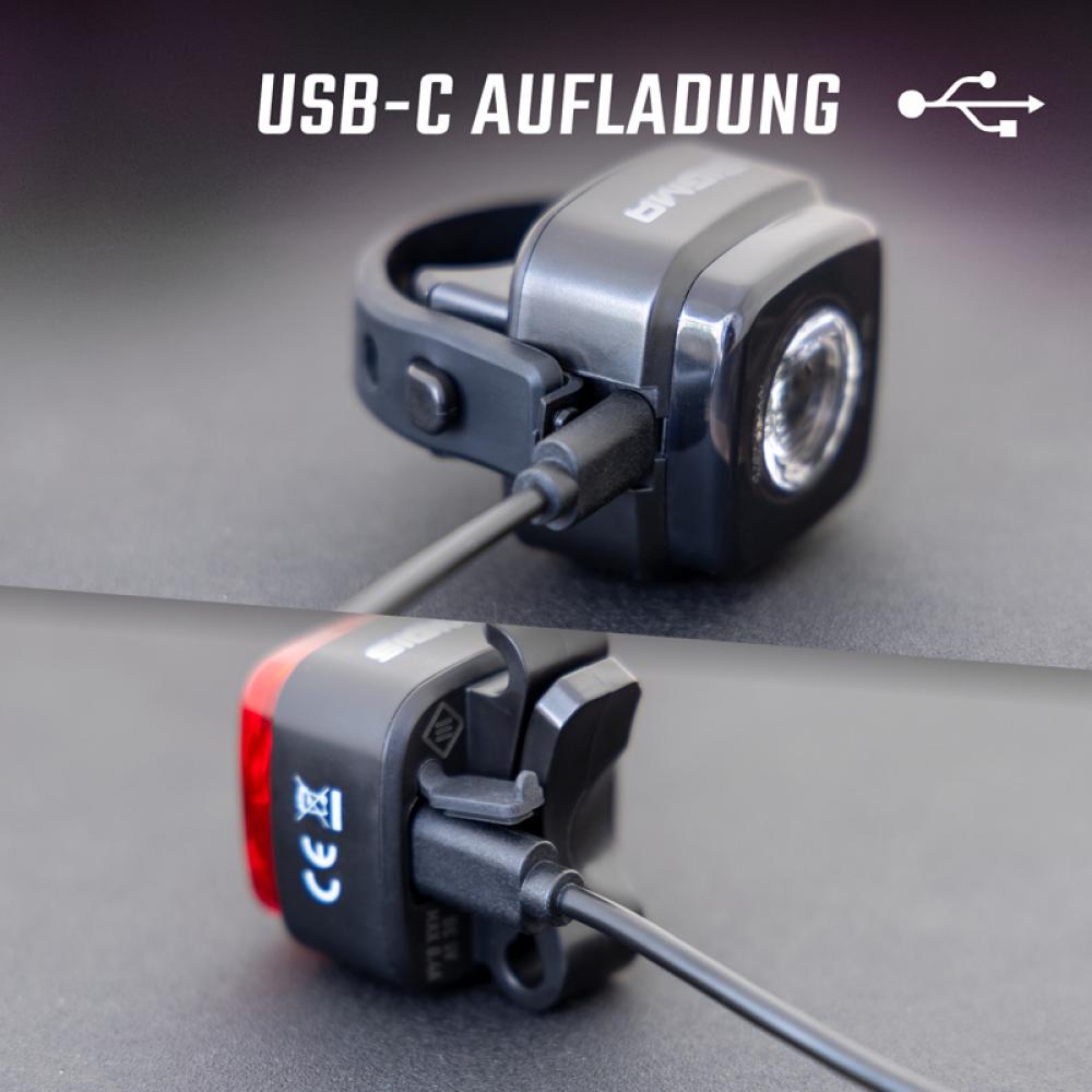 AURA Sigma Licht AURA MICRO Akku-Beleuchtungsset 30 Lux USB-C - StVZO-konform Fahrradlampe Schwarz