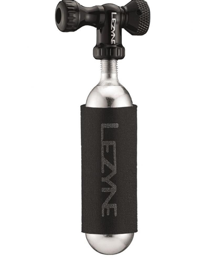LEZYNE, Pumpen, High-End Kartuschenpumpe, CONTROL DRIVE CO2, schwarz, Aluminium, mit integr. Behälter für die CO2 Kartusche, Slip fit Kopf für SV / AV, inkl. 1x25g CO2 Kartusche mit Neoprenschutz, AV / SV, Gewicht 57g
