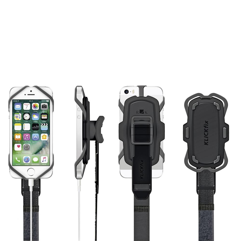 KLICKfix Smartphone Halterung Loop grau schwarz mit Klettband Befestigung
