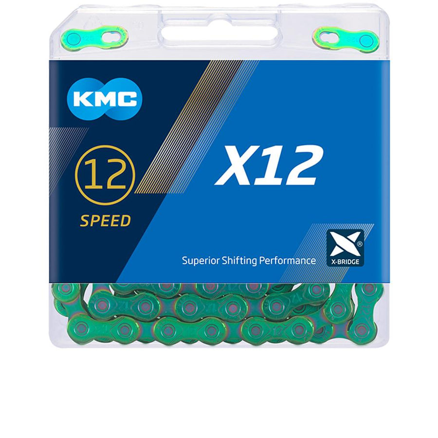 Verpackte KMC X12 12-fach Fahrradkette, gewachst für optimale Schaltperformance.