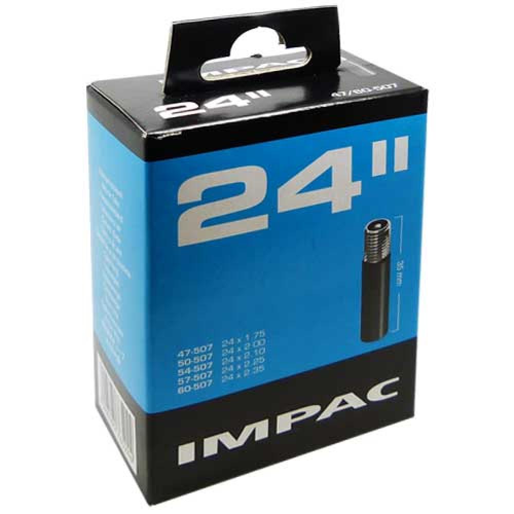 Impac Fahrradschlauch 24x1.50-2.35" mit 35mm Autoventil (AV) in blauer Verpackung.