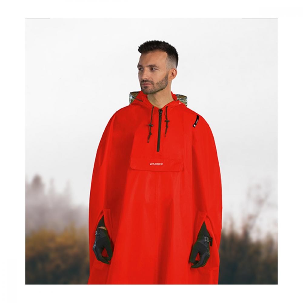 CHIBA Regenponcho - wasserdicht, winddicht, reflektierend, rot, Größe M/L
