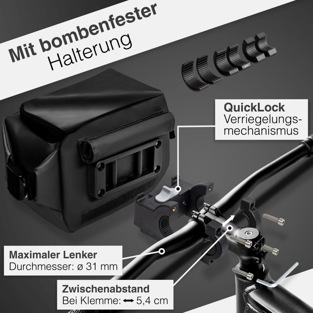 Valkental 3in1 City Bag Lenkertasche schwarz mit Fenster - 4,5 Liter, reflektierend, KLICKfix-kompatibel, wasserdicht, Handyfach, Umhängegurt