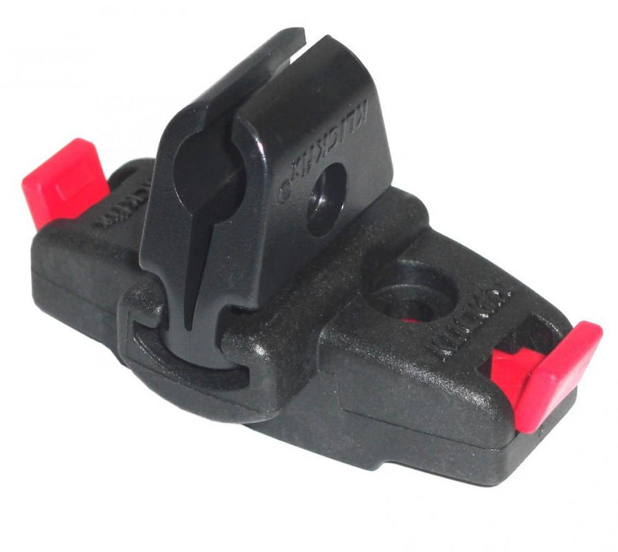 KLICKfix Satteladapter mit Seilschlosshalter, schwarz, für Seil- und Kabelschlösser Ø 610 mm, einfache Montage an Sportsätteln, max. Belastung 1 kg