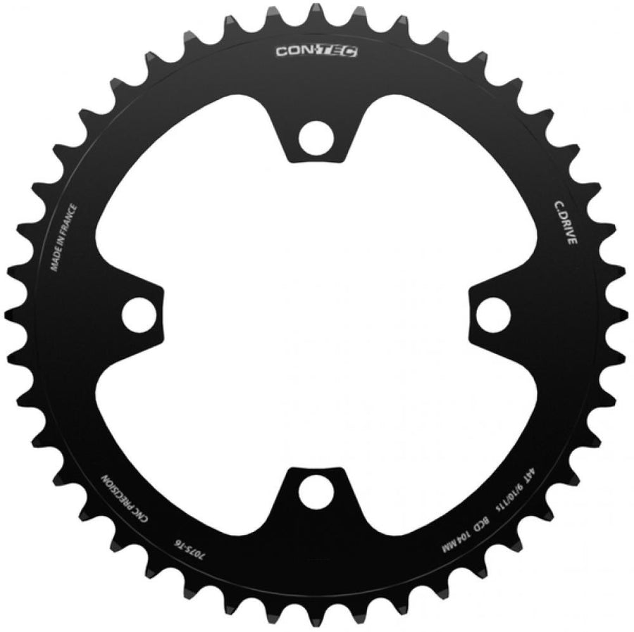 CONTEC Kettenblatt "C.Drive B"n4-Arm, 104mm Lochkreis, 9-/10-/11-fach, 3/32", Narrow-Wide (NW) Zahnprofil, Aluminium 7075, schwarznSB-verpackt, passend für Bosch Antrieb Gen.1, Gen.3 und Gen.4, 44 Zähne
