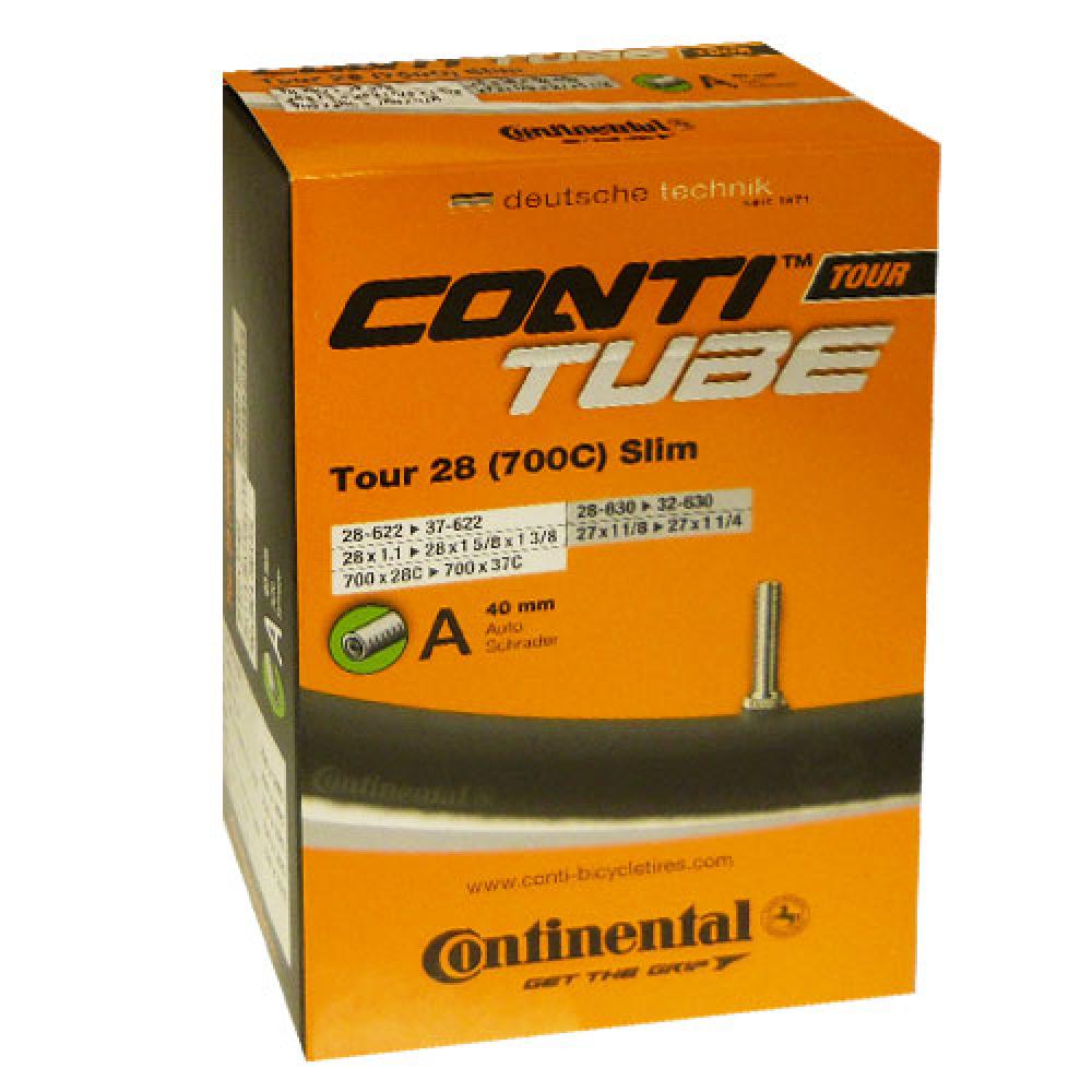 Continental Conti Tube Tour 28 Slim Fahrradschlauch, 28-37/622-642, 40 mm Autoventil, orange-schwarze Verpackung.