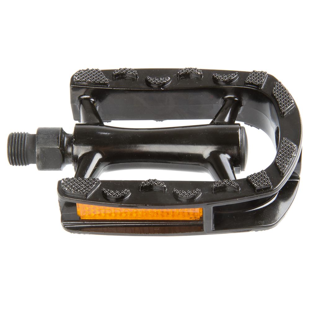 M-WAVE Steady-A7 Pedale 1 Paar schwarz - Aluminiumkörper, Boron-Achse 9/16\", 386 g, gedichtete Kugellager, Trittfläche 97x81 mm konkav, Antirutschauflage, Reflektoren, StVZO zugelassen