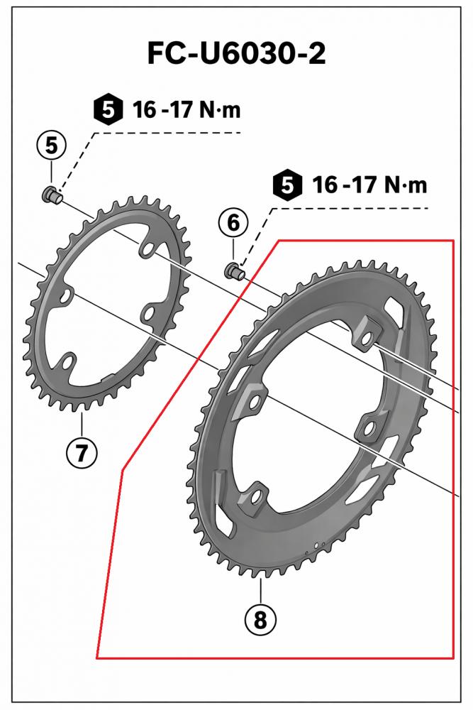 SHIMANO Kettenblatt FC-U6030-2 46Z 110mm 4-Loch, Größe 10 - präziser Antrieb