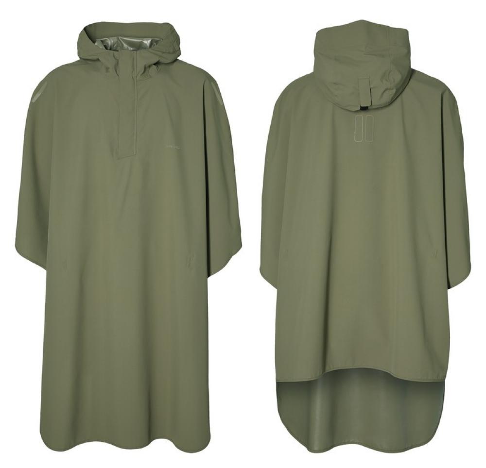 Basil Hoga Fahrrad Regenponcho Unisex Einheitsgröße in Olive, Vorder- und Rückansicht.