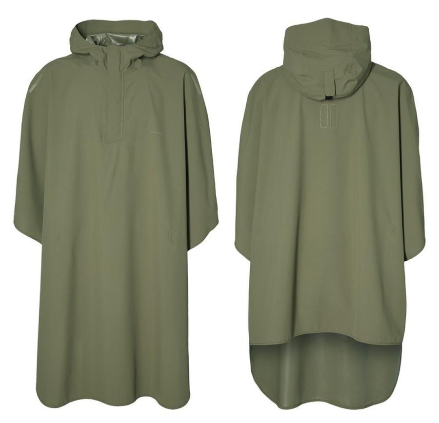 Basil Hoga Fahrrad Regenponcho Unisex Einheitsgröße in Olive, Vorder- und Rückansicht.