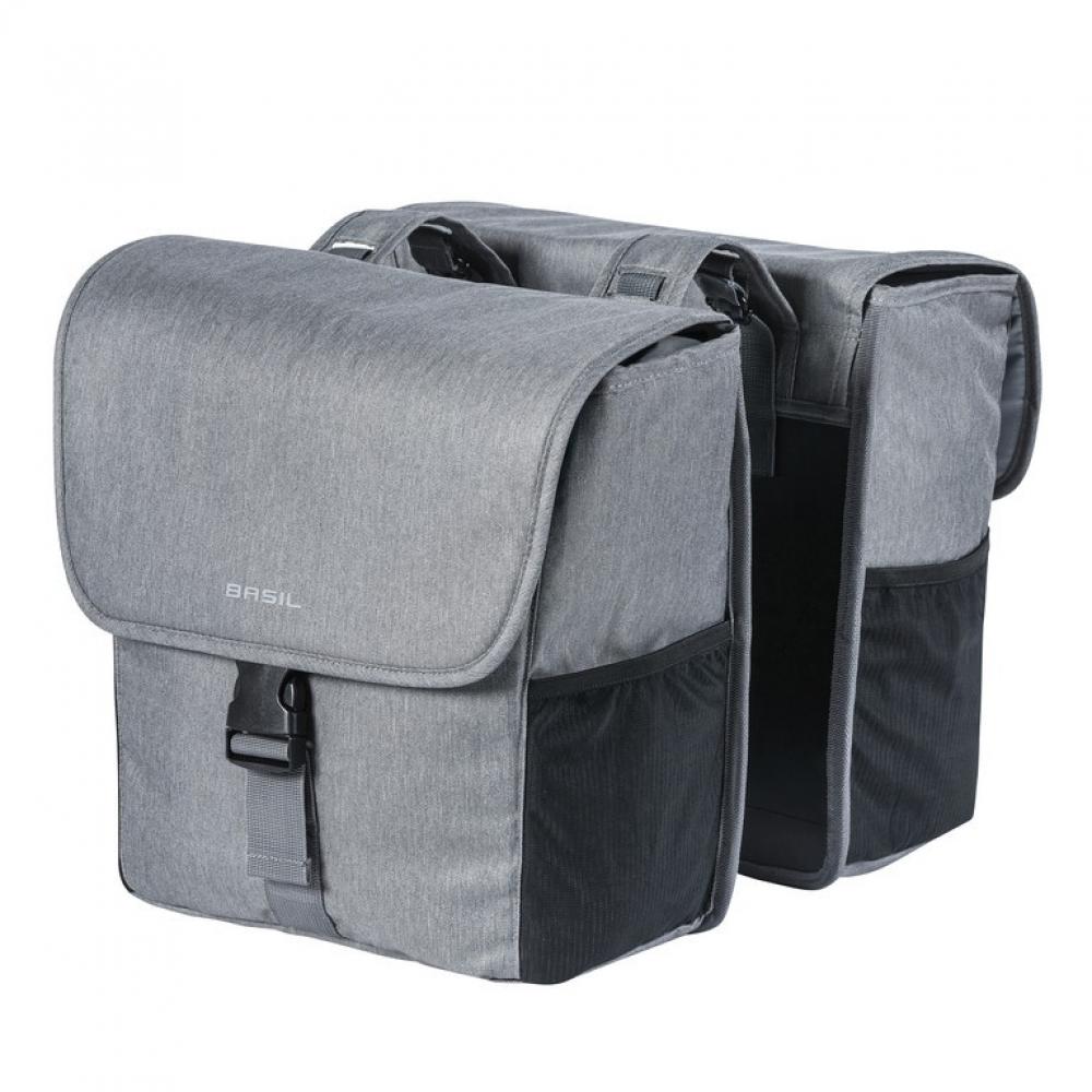 Basil Doppelpacktasche Go Double grey melee mit Reflexstreifen 32l