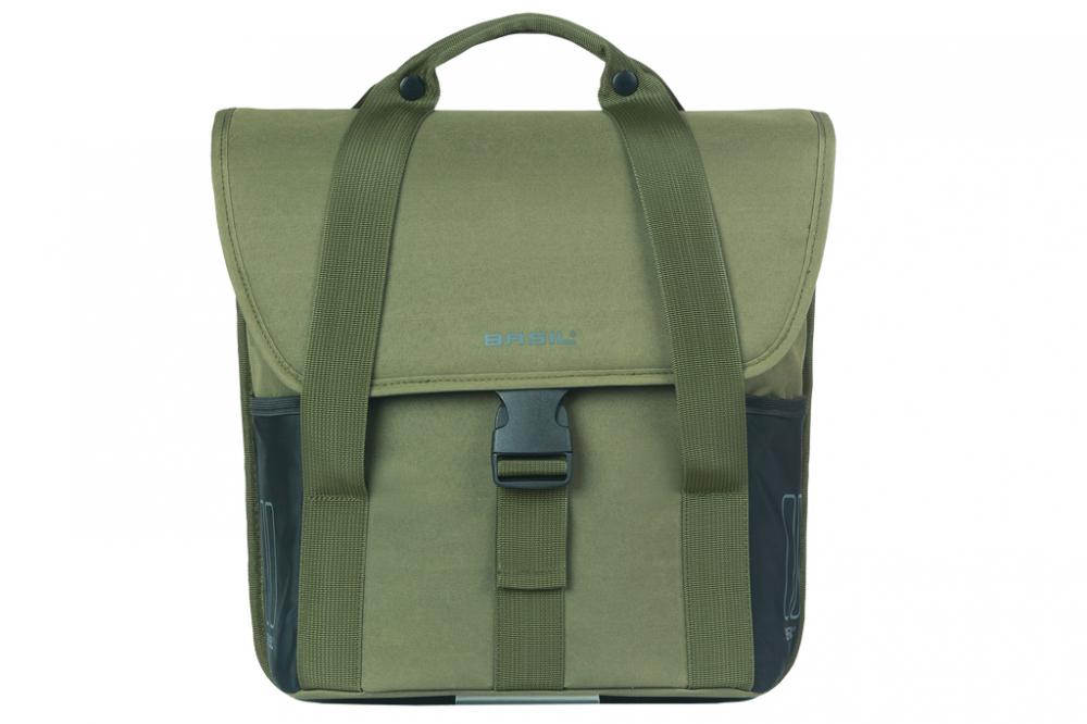 Basil Einzelpacktasche Go 16 Liter - Dunkelgrün 14x28x31 cm (Hook-On System, Kordelverschluss, Reflektoren)